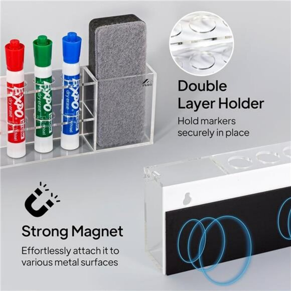 Magnetic Dry Erase Marker Holder Acrylic Whiteboard Pen Organizer for Office Sch - Picture 4 of 8
